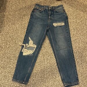 Topshop Distressed Boyfriend Jeans in Medium Blue Wash